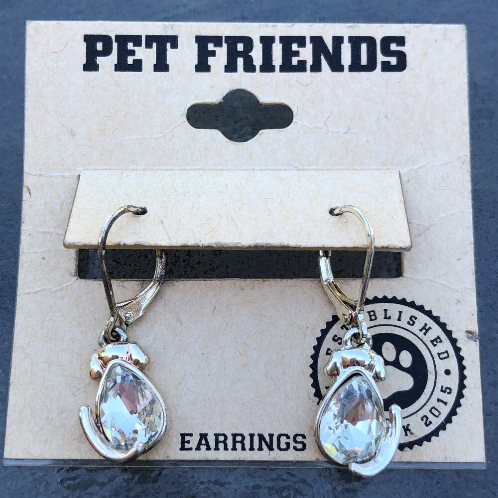 Pet Friends Dog Sitting Gold Tone Faux Crystal Drop Earrings